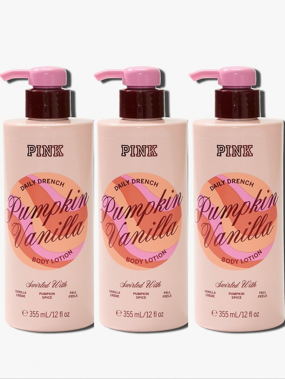 PINK Victoria's Secret Pumpkin Vanilla Body Lotion Set of 3 NEW